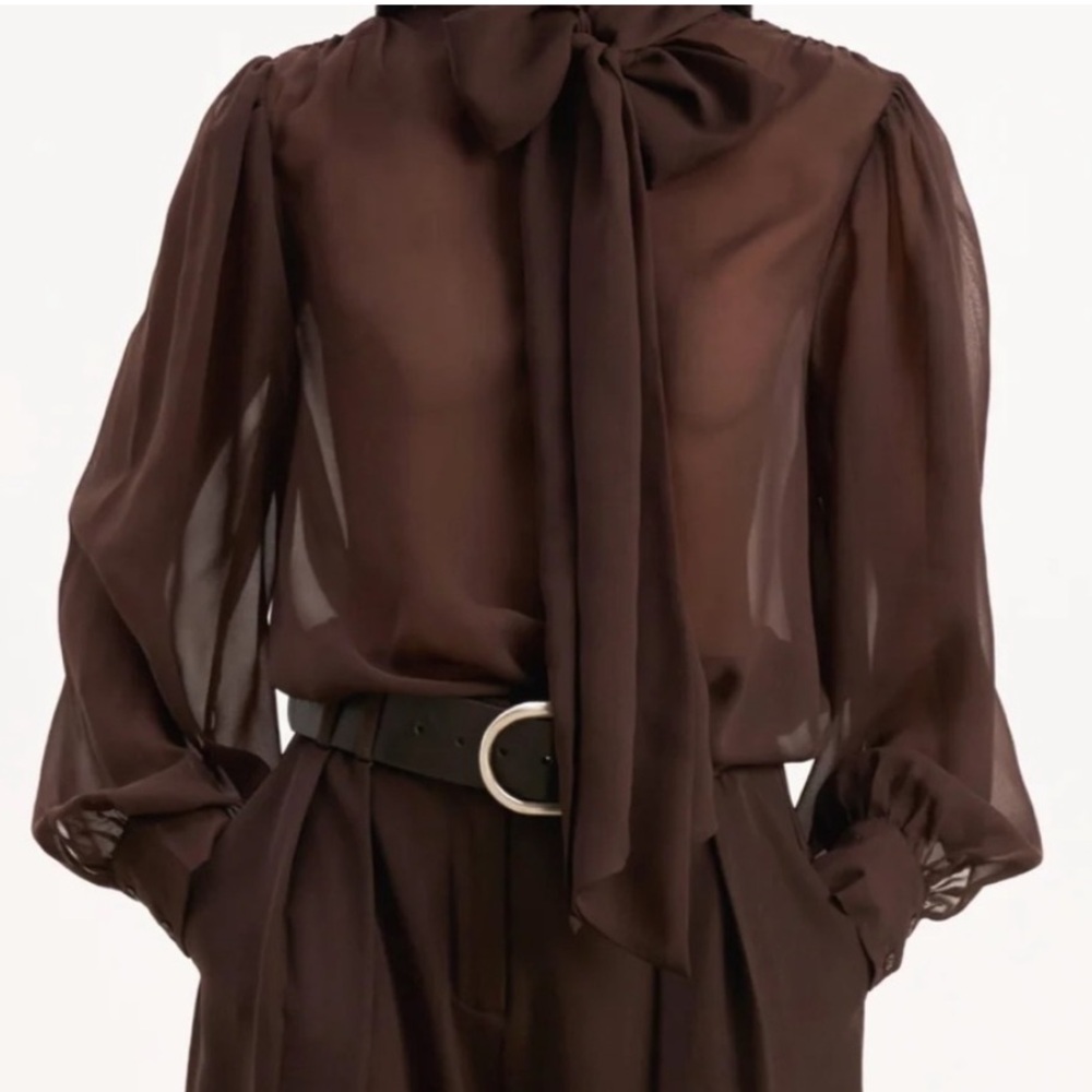 Because of Alice brown chiffon tie top